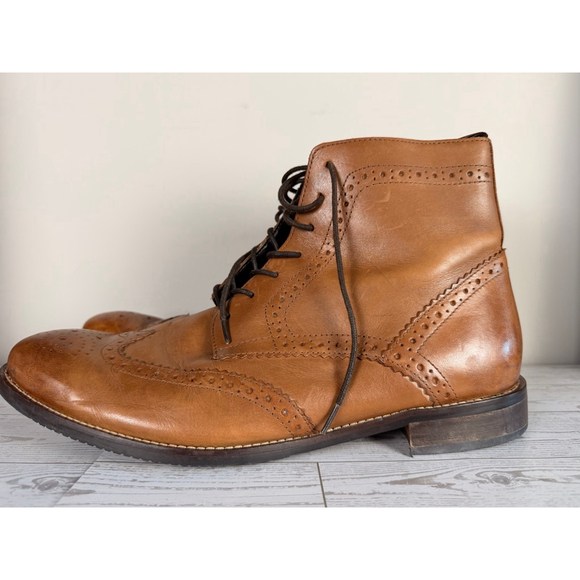 Men's Stafford Brown Leather Brogue Boots 10.5 - Picture 3 of 9